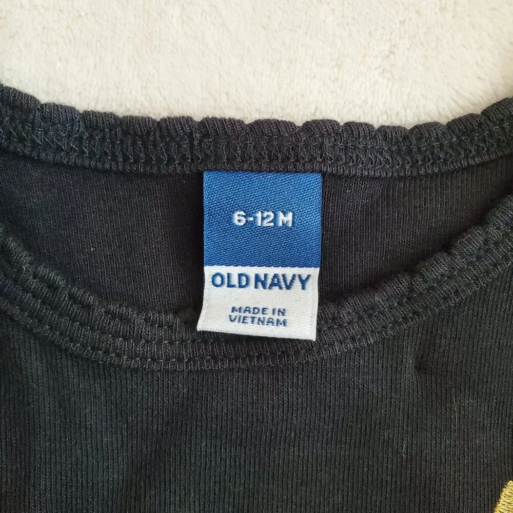 NEW Old Navy Girls‎ Baby One Piece Dress Black Cat Gold 6 - 12 months